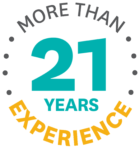 The sentence "MORE THAN 21 YEARS EXPERIENCE" presented in a circular shape